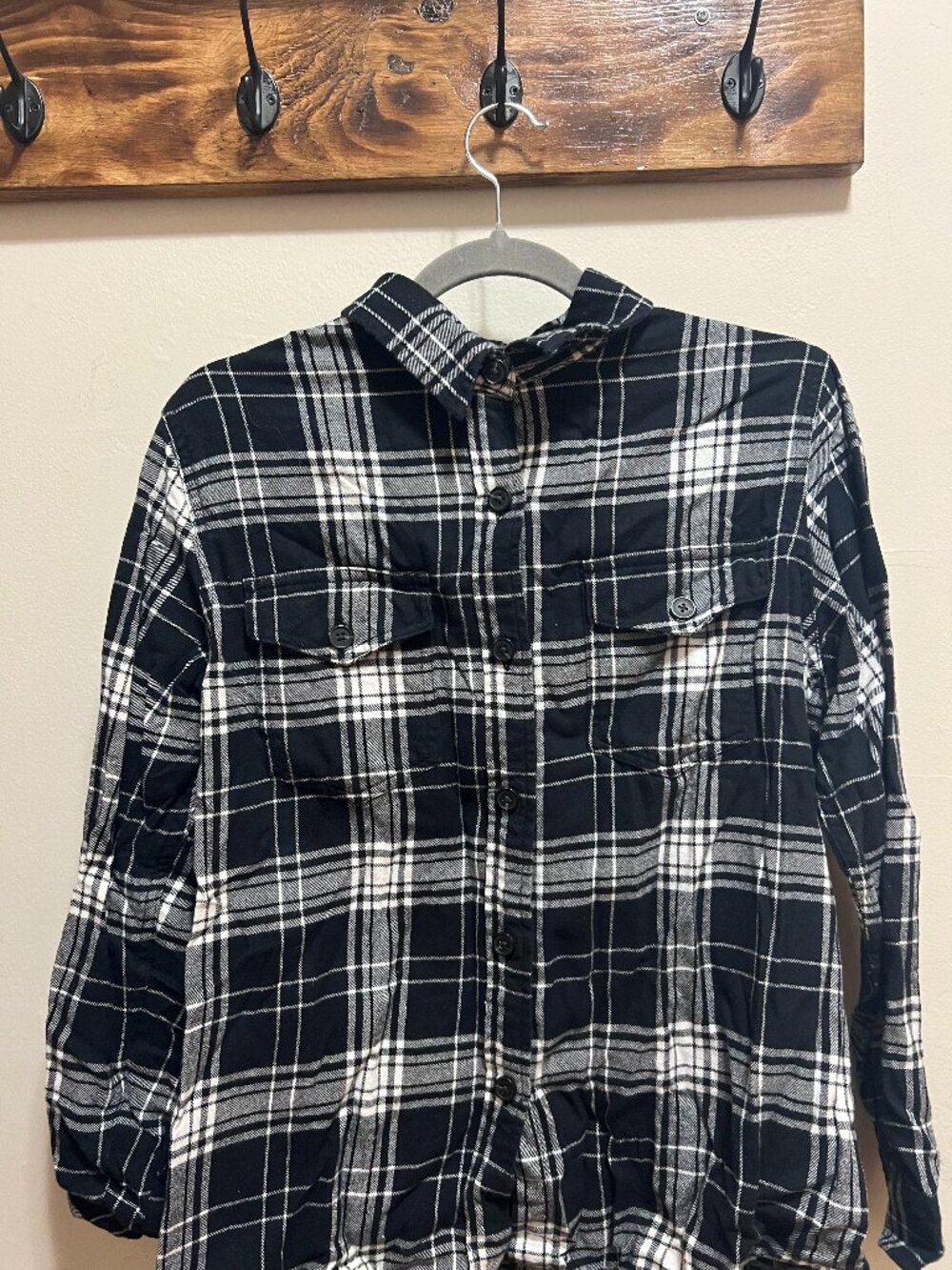 Plaid black and white flannel shirt